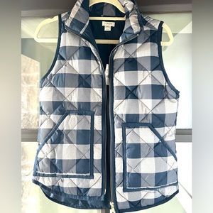 Navy Buffalo Check JCrew Puffer Vest- NWT